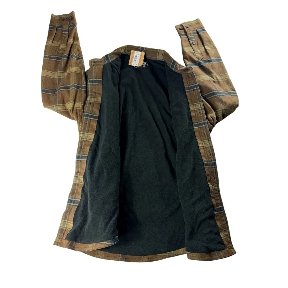 Eddie Bauer Mens Fleece Lined Field Flannel Shirt Jacket Brown Plaid Small NWT